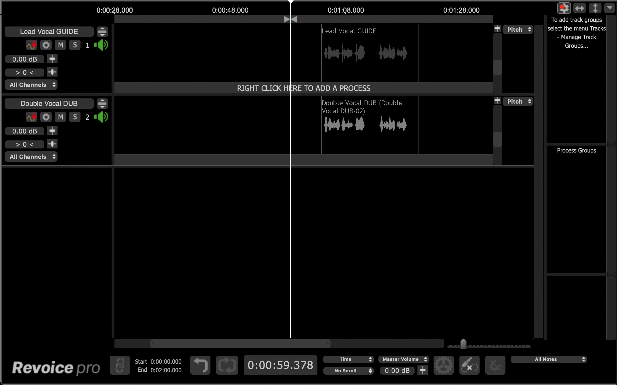 Интерфейс Revoice Pro с уже загруженными Guide и Dub дорожками